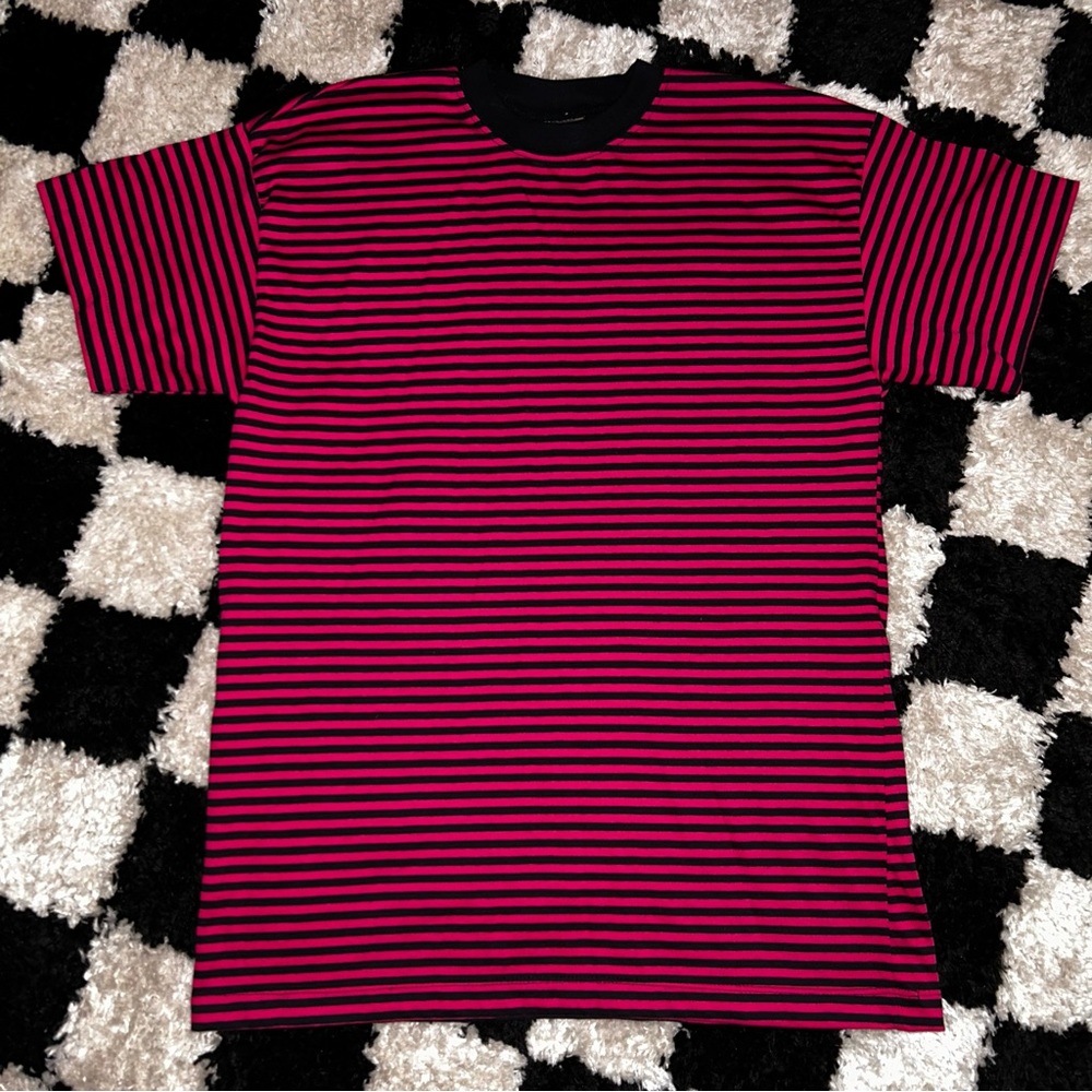 Vintage 80s Class Club T-Shirt Pink Black Stripes Youth XL 20 USA Grunge Goth